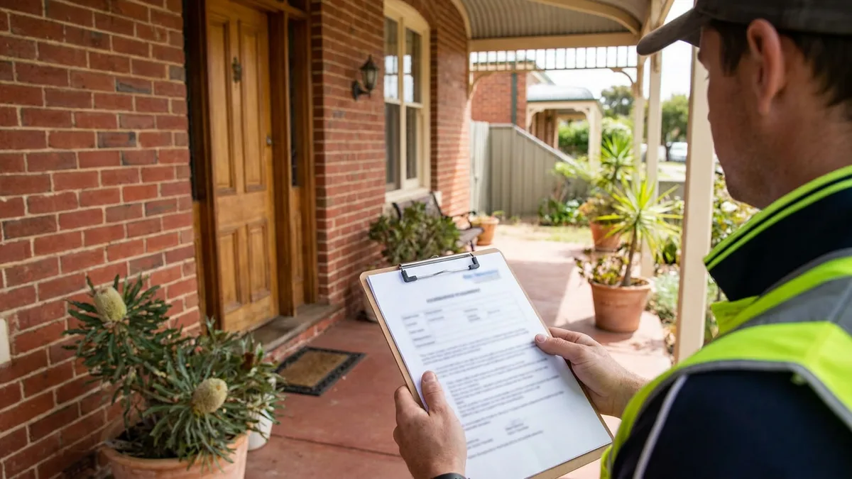 A plumber showing a fixed-price quote on a clipboard at a Newcastle home
